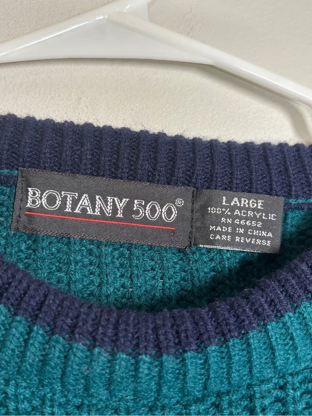 Botany 500 Men’s Teal, Navy & Red Striped Crewneck Sweater